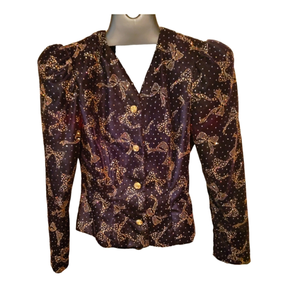 Vintage SPARKLING JessicaMcClintock Size 6 Holiday Gold And Black Velvet jacket